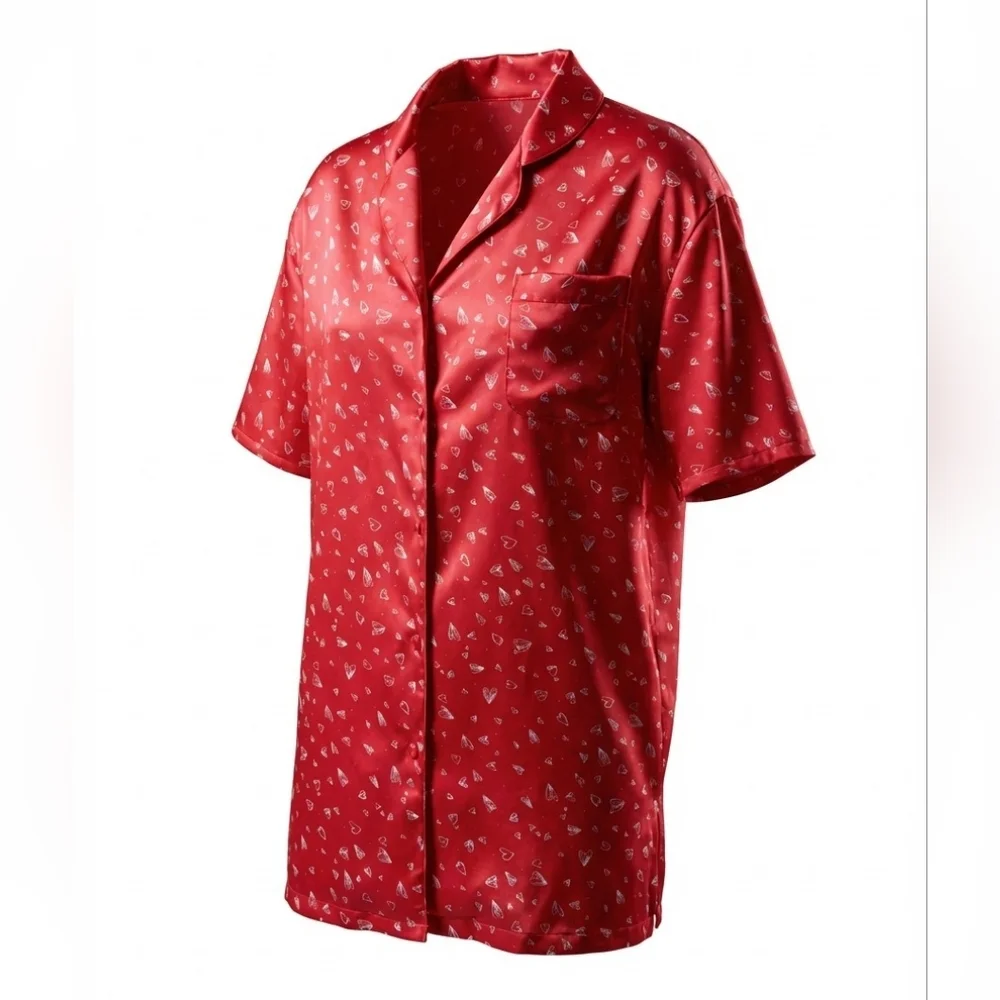 Sleep Satiny Red Button Down Nightshirt Size XL